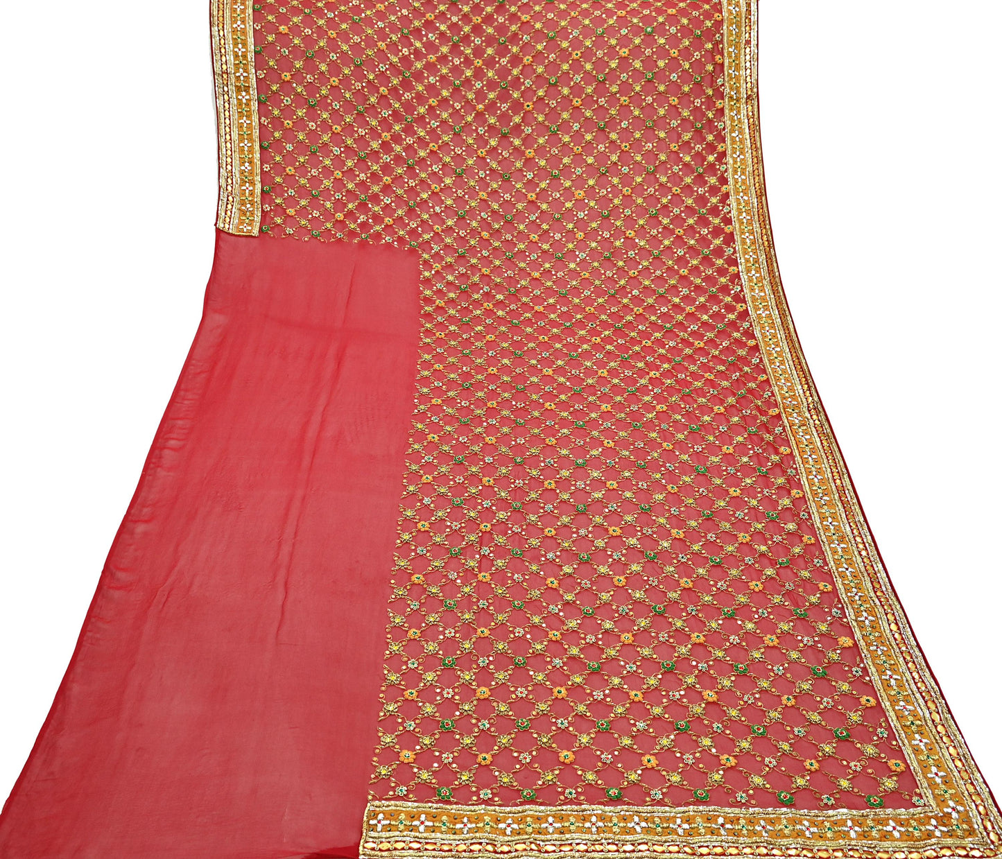 Indian Pre-owned Heavy Red Pure Georgette Silk Hand Embroidered Dupatta Designer By Manish Malhotra Bridal Wear Dabka Zardozi Veil Hijab