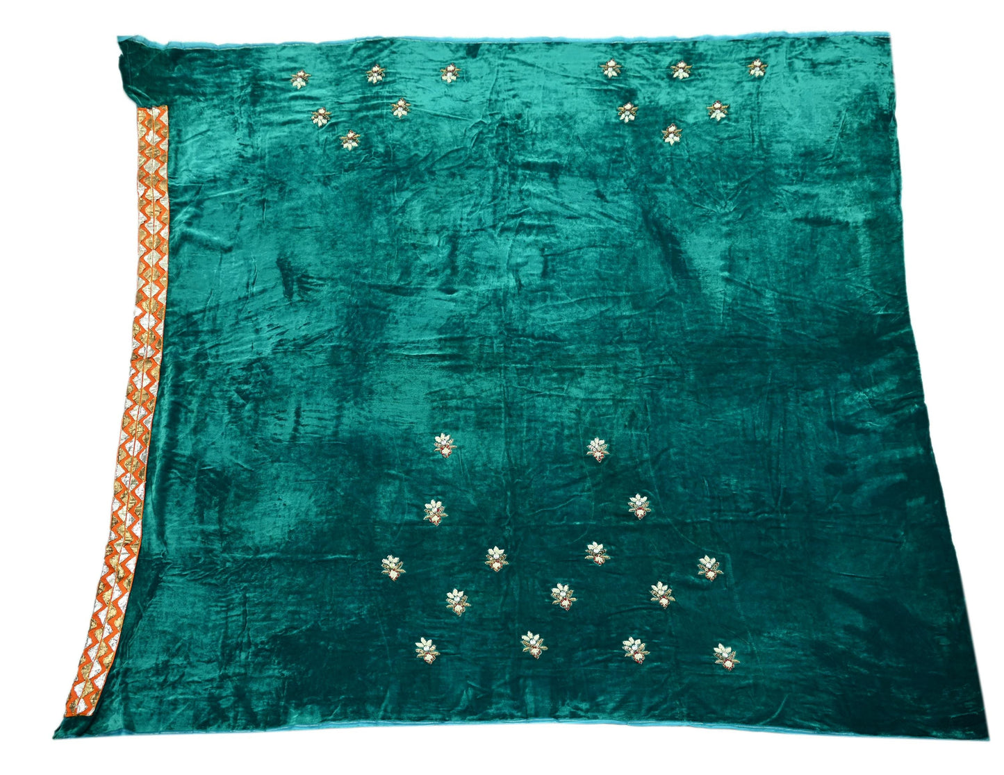 Indian Heavy Wedding Green & Orange Net/Mesh/Velvet Hand Embroidered Fish Cut Lehenga 3pcs Set Designer By Anamika Khanna Party Wear Peacock