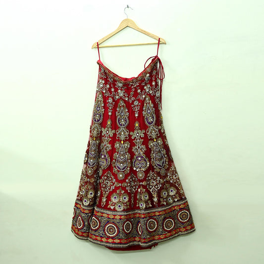 Indian Heavy Wedding Red Net Hand Embroidered Lehenga/Skirt Designer By Anamika Khanna Bridal Wear Zardozi/ Dabka Bollywood skirt