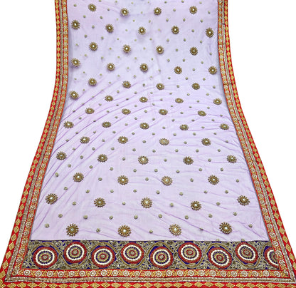 Indian Vintage Heavy Wedding Purple Net/Mesh/ Velvet Hand Embroidered Dupatta Designer By Anamika Khanna Bridal Wear Zardozi Dabka Hijab
