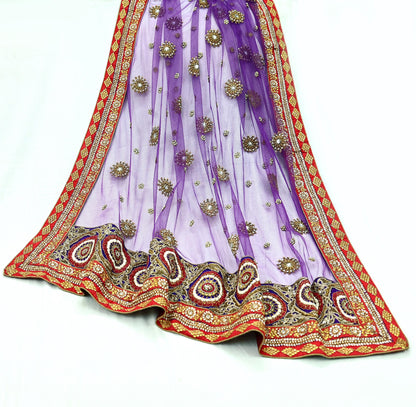 Indian Vintage Heavy Wedding Purple Net/Mesh/ Velvet Hand Embroidered Dupatta Designer By Anamika Khanna Bridal Wear Zardozi Dabka Hijab