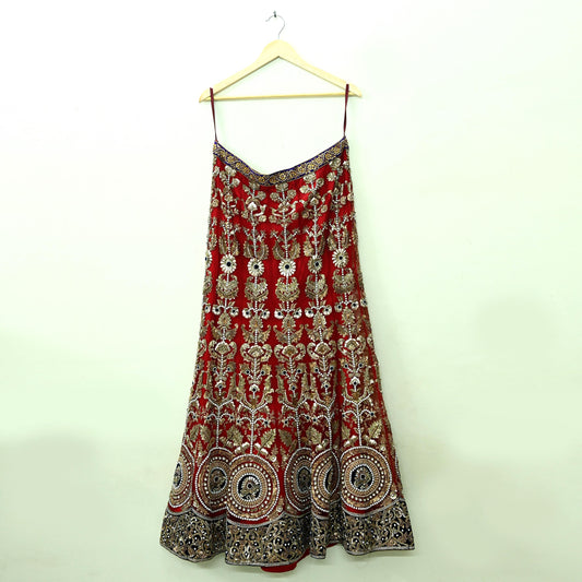 Indian Heavy Wedding Red Net Hand Embroidered Lehenga/Skirt Designer By Anamika Khanna Bridal Wear Zardozi/ Dabka Bollywood skirt