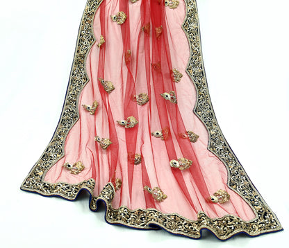 Indian Vintage Heavy Wedding Red Net/Mesh/ Velvet Hand Embroidered Dupatta Designer By Anamika Khanna Bridal Wear Dabka Zardozi Veil Hijab