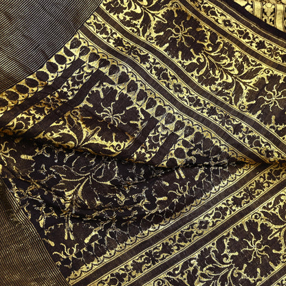 64 years old Indian Antique Vintage Heavy Wedding Sari Brown Pure Silk Hand Woven Banarasi Sarees Zari 5Yd Pre-owned Dress Designing