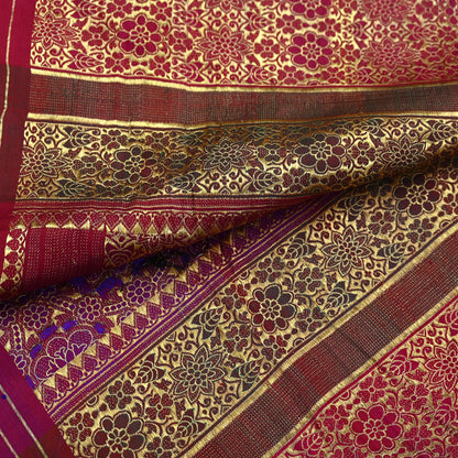 Indian Antique Vintage Heavy Wedding Sari Purple Pure Satin Silk Hand Woven Banarasi Sarees Zari 5Yd Pre-owned Designing