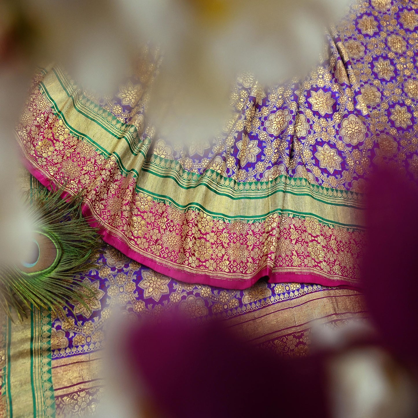 Indian Antique Vintage Heavy Wedding Sari Purple Pure Satin Silk Hand Woven Banarasi Sarees Zari 5Yd Pre-owned Designing