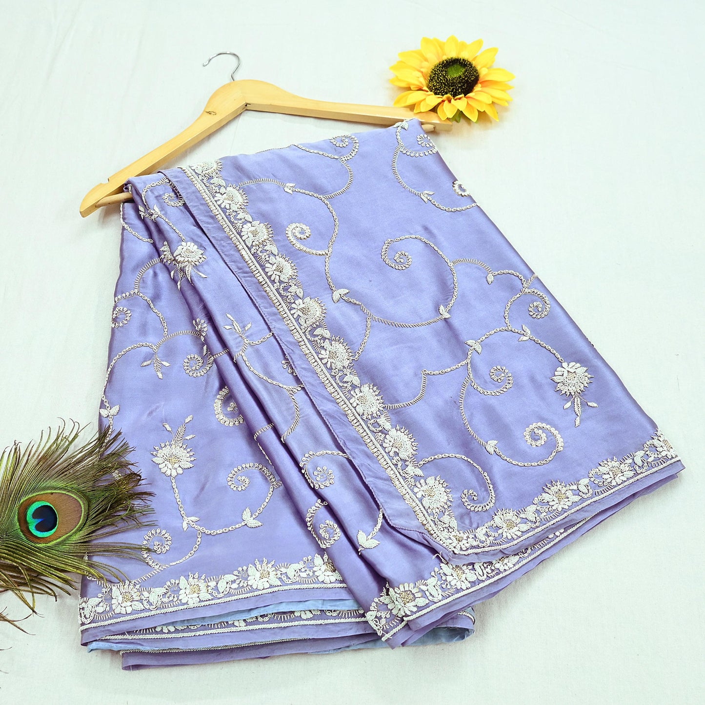 Indian Vintage Heavy Saree Purple 100% Pure Satin Silk Hand Embroidered Sari Fabric 6Yd Sewing Soft Zardozi/Dabka Dress Making Quilting