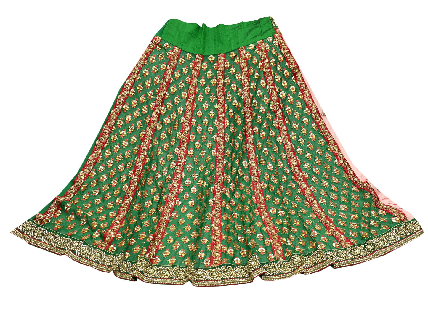 Indian Pre-Owned Sari Red & Green Net/Mesh Hand Embroidered Designer Manish Malhotra Lehenga Sarees Ethnic Zardozi/Dabka Zari Wedding Sarees