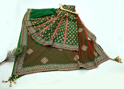 Indian Pre-Owned Sari Red & Green Net/Mesh Hand Embroidered Designer Manish Malhotra Lehenga Sarees Ethnic Zardozi/Dabka Zari Wedding Sarees