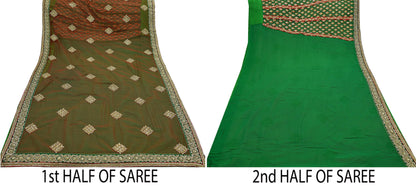Indian Pre-Owned Sari Red & Green Net/Mesh Hand Embroidered Designer Manish Malhotra Lehenga Sarees Ethnic Zardozi/Dabka Zari Wedding Sarees