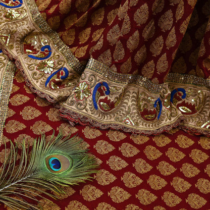 Indian Pre-Owned Sari Maroon Pure Georgette Silk Hand Embroidered Designer Manish Malhotra Sarees Ethnic Zardozi/Dabka Zari Wedding Saree