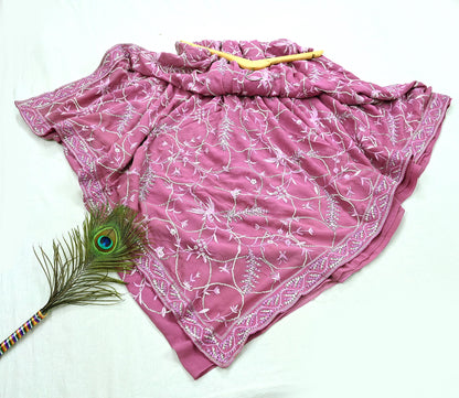 Indian Pre-owned Heavy Sari Pink Pure Georgette Silk Hand Embroidered Sarees Designer Abu Jani 6Yd Sewing Ethnic Bollywood Designer Sarees