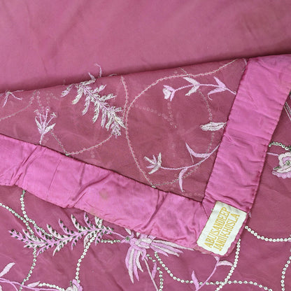 Indian Pre-owned Heavy Sari Pink Pure Georgette Silk Hand Embroidered Sarees Designer Abu Jani 6Yd Sewing Ethnic Bollywood Designer Sarees