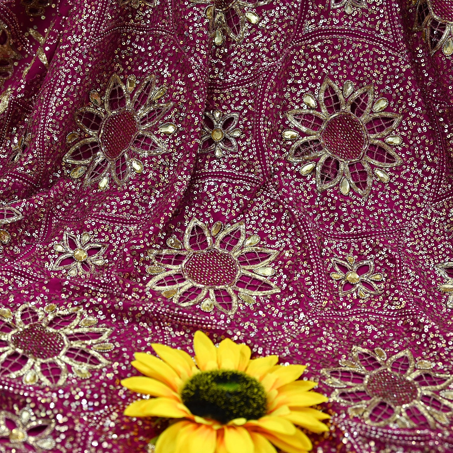 Indian Vintage Pink Saree Pure Crepe Silk Hand Embroidered Sari Fabric 5Yd Sewing Soft Zardozi/Dabka Dress making Dress Designing Crafting