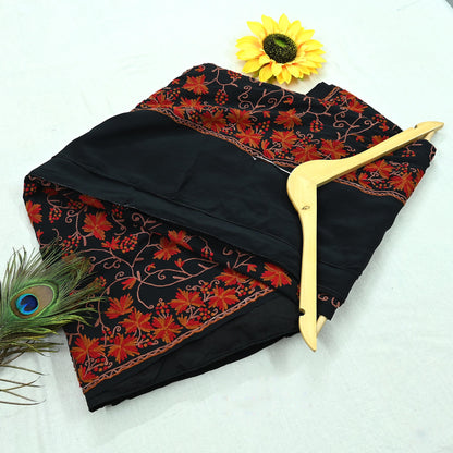 Indian Antique Vintage Heavy Sari Black Pure Crepe Silk Kashmiri Ari Hand Embroidered Sarees 5Yd Sewing Ethnic Dress making Crafting