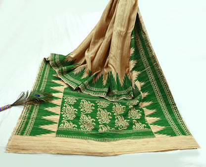 Indian Vintage Beige Saree Pure Khadi Silk Handloom Embroidered  Sari Craft Fabric 5yd Ethnic Wear Border Dress making Upcycle Fringes