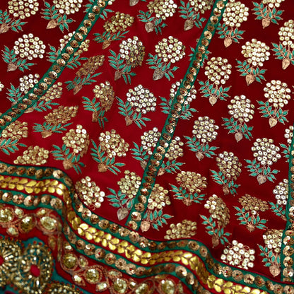 Indian Heavy Wedding Green & Maroon Pure Georgette Silk Hand Embroidered Fish Cut Lehenga 3pcs Set Designer By Anamika Khanna Party Wear