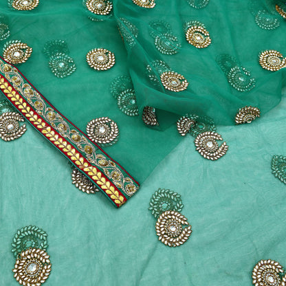 Indian Vintage Heavy Wedding Green Net/Mesh Hand Embroidered Dupatta Designer By Anamika Khanna Bridal Wear Zardozi Veil Hijab