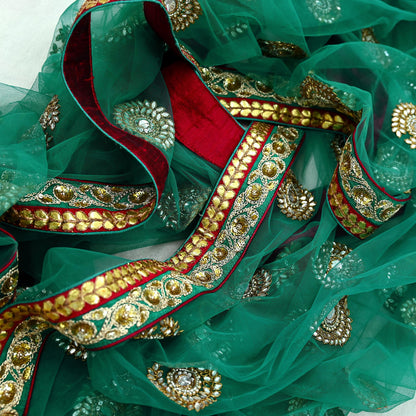 Indian Vintage Heavy Wedding Green Net/Mesh Hand Embroidered Dupatta Designer By Anamika Khanna Bridal Wear Zardozi Veil Hijab