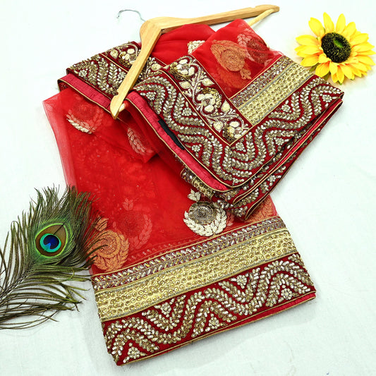 Indian Vintage Heavy Wedding Dupatta Red Net Long Stole Hand Embroidered By Designer Sabyasachi Scarves Zardozi Bridal Veil