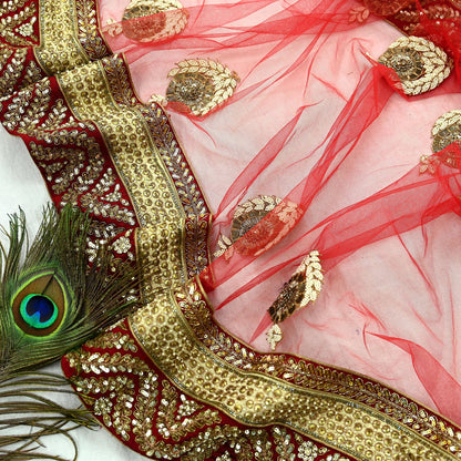 Indian Vintage Heavy Wedding Dupatta Red Net Long Stole Hand Embroidered By Designer Sabyasachi Scarves Zardozi Bridal Veil