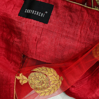 Indian Vintage Heavy Wedding Dupatta Red Net Long Stole Hand Embroidered By Designer Sabyasachi Scarves Zardozi Bridal Veil