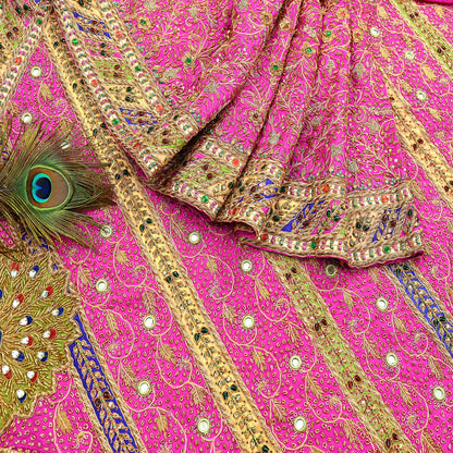 Indian Antique Vintage Heavy Pink Saree Pure Crepe Silk Hand Embroidered Sari Craft Fabric 5Yd Sewing Soft Zardozi/Dabka Sequins