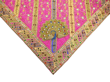 Indian Antique Vintage Heavy Pink Saree Pure Crepe Silk Hand Embroidered Sari Craft Fabric 5Yd Sewing Soft Zardozi/Dabka Sequins