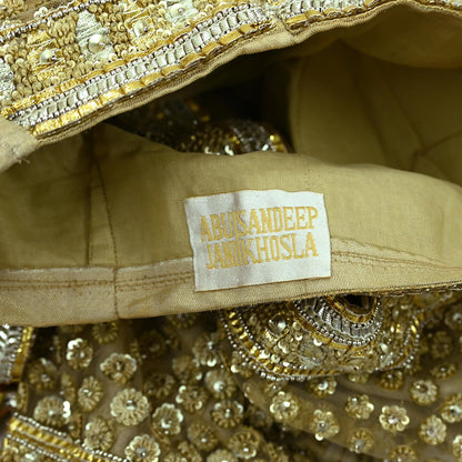 Indian Pre-owned Beige Net Hand Embroidered By Designer Abu Jani Padded Blouse/Top/Crop M Size Party wear Bollywood