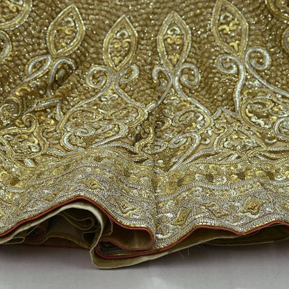 Indian Pre-owned Golden Heavy Wedding Net Hand Embroidered Lehenga/Skirt Designer By Abu Jani Bridal Wear Gota Patti