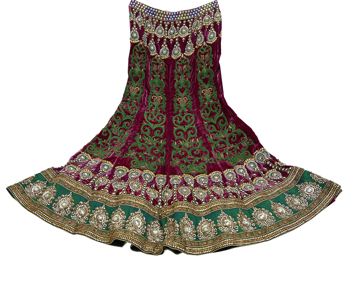 Indian Heavy Wedding Green & Pink Net/Mesh/Velvet Hand Embroidered Fish Cut Lehenga 3pcs Set Designer By Manish Malhotra Party Wear