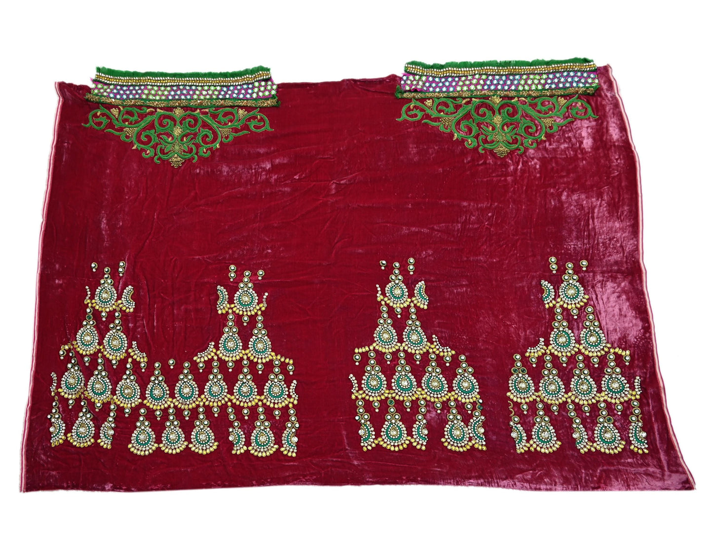 Indian Heavy Wedding Green & Pink Net/Mesh/Velvet Hand Embroidered Fish Cut Lehenga 3pcs Set Designer By Manish Malhotra Party Wear