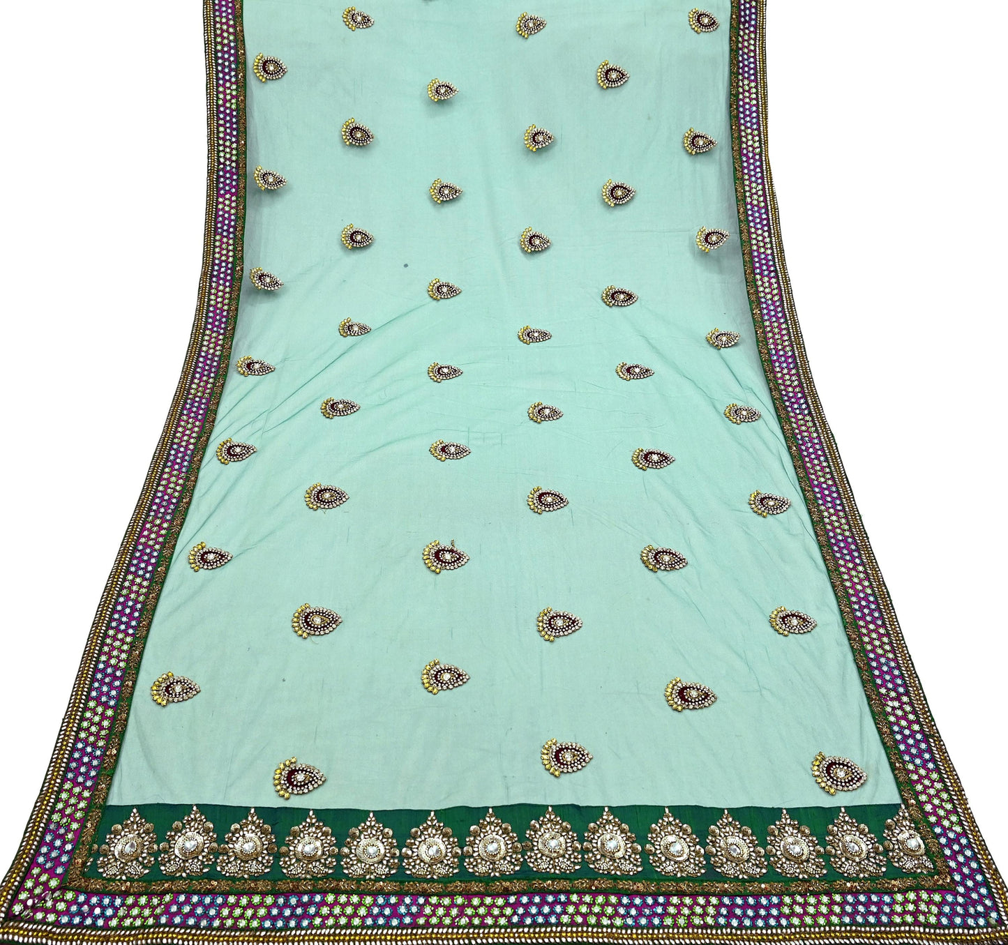Indian Vintage Heavy Wedding Green Net/Mesh/ Velvet Hand Embroidered Dupatta Designer By Manish Malhotra Bridal Wear Zardozi Veil Hijab