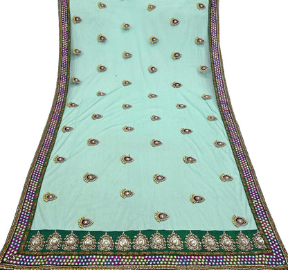 Indian Vintage Heavy Wedding Green Net/Mesh/ Velvet Hand Embroidered Dupatta Designer By Manish Malhotra Bridal Wear Zardozi Veil Hijab