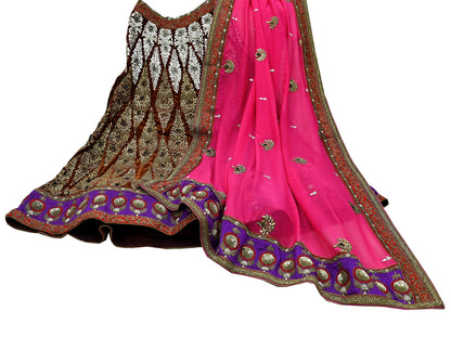 Indian New Heavy Brown & Pink Colored Pure Georgette Silk/Net Hand Embroidered Lehenga 2pcs Set By Designer Sabyasachi Bridal Wear