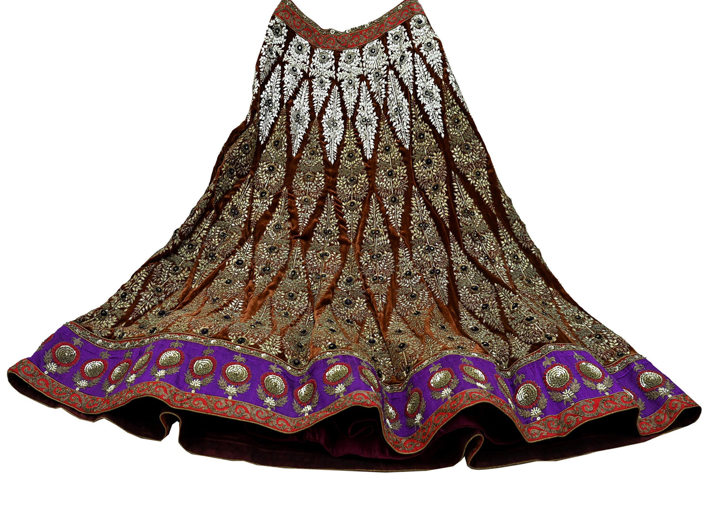 Indian New Heavy Brown & Pink Colored Pure Georgette Silk/Net Hand Embroidered Lehenga 2pcs Set By Designer Sabyasachi Bridal Wear