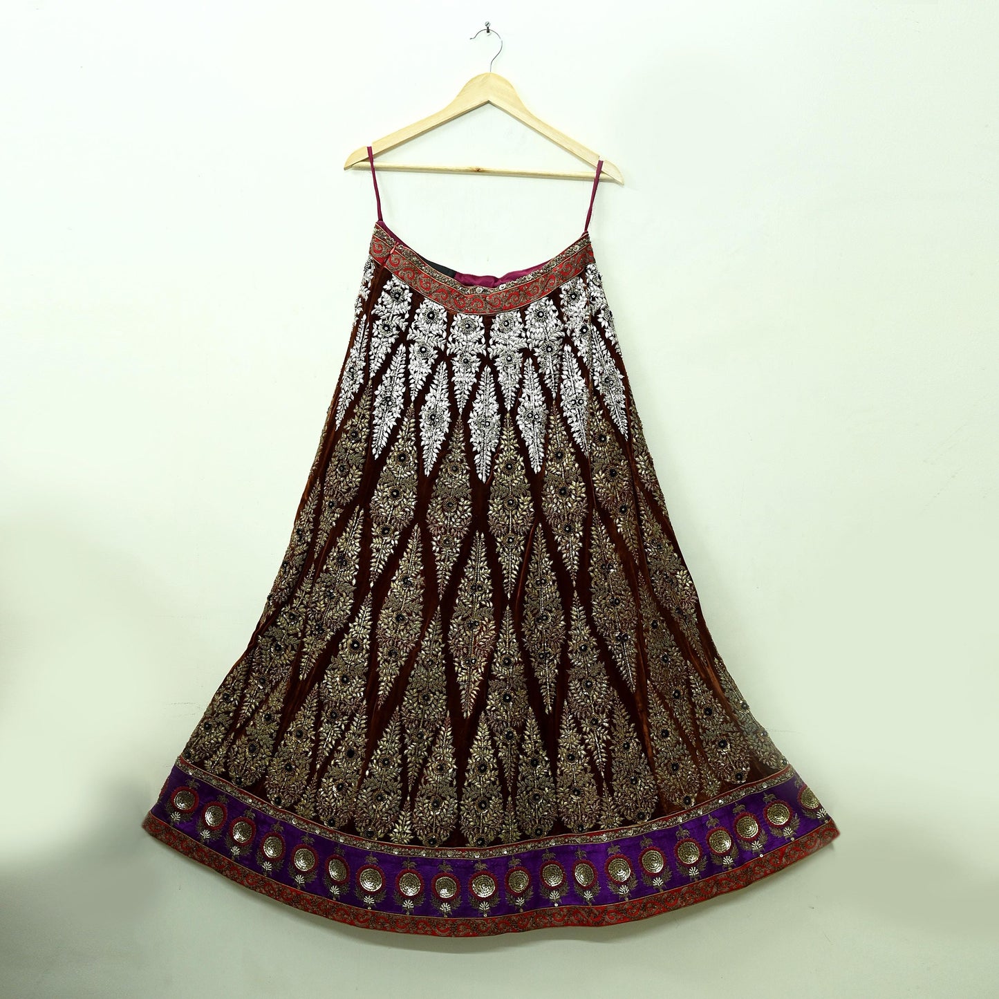 Indian New Heavy Brown & Pink Colored Pure Georgette Silk/Net Hand Embroidered Lehenga 2pcs Set By Designer Sabyasachi Bridal Wear