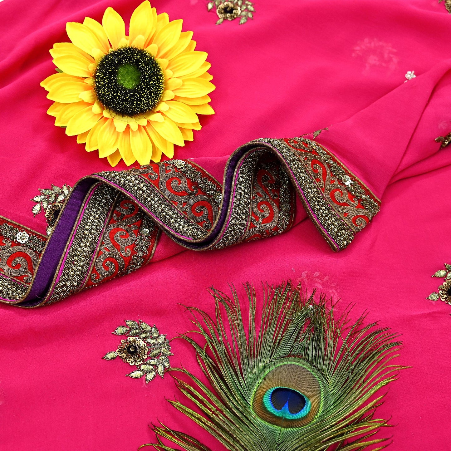 Indian Vintage Heavy Wedding Dupatta Pink Pure Georgette Silk Long Stole Hand Embroidered By Designer Sabyasachi Scarves Zardozi Bridal Veil