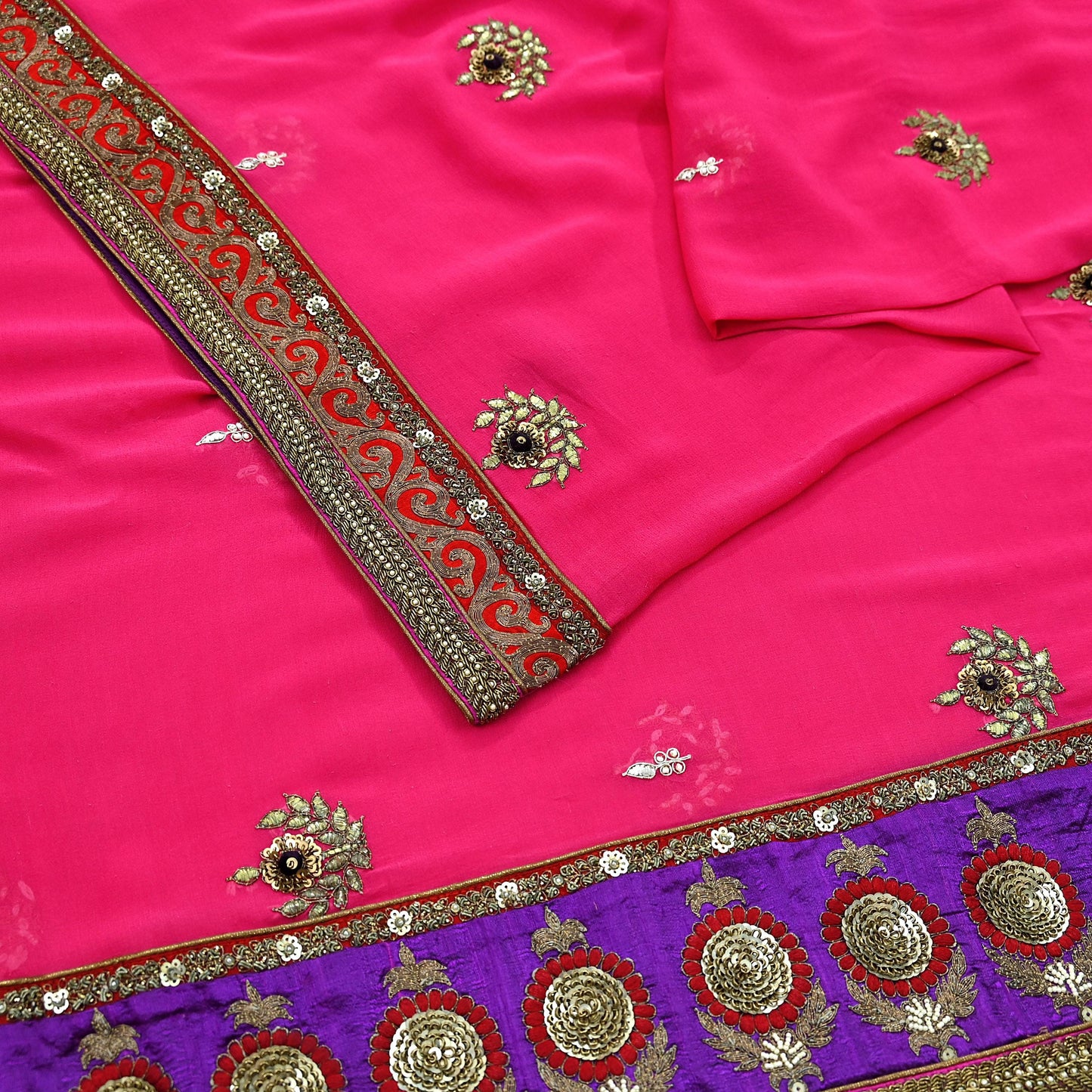 Indian Vintage Heavy Wedding Dupatta Pink Pure Georgette Silk Long Stole Hand Embroidered By Designer Sabyasachi Scarves Zardozi Bridal Veil