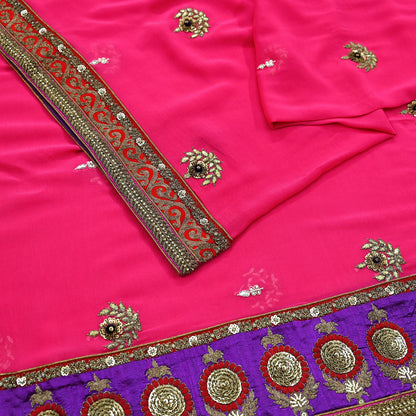 Indian Vintage Heavy Wedding Dupatta Pink Pure Georgette Silk Long Stole Hand Embroidered By Designer Sabyasachi Scarves Zardozi Bridal Veil