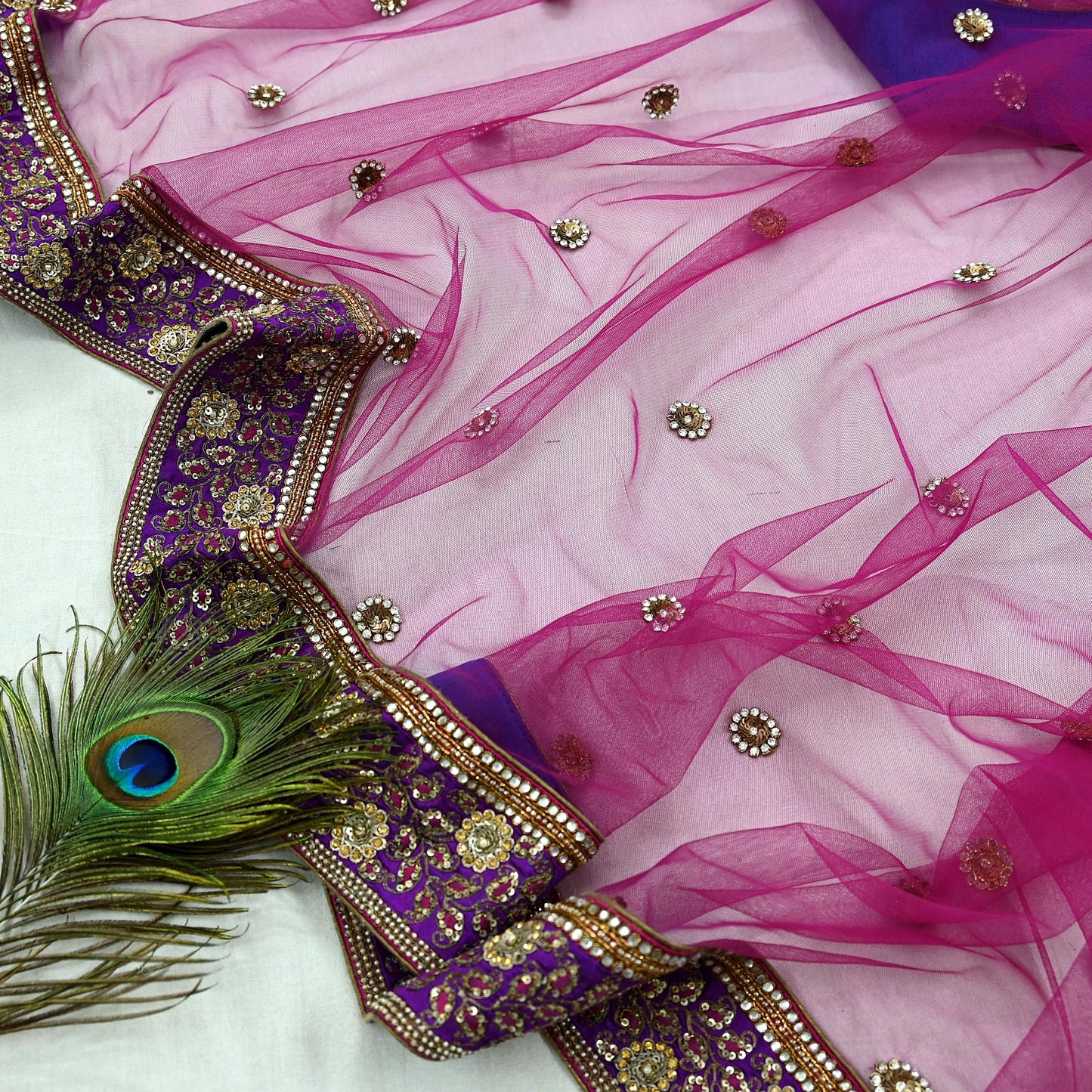 Indian Vintage Heavy Wedding Purple  Net/Mesh/ Velvet Hand Embroidered Dupatta Designer By Anamika Khanna Bridal Wear Dabka Veil Hijab