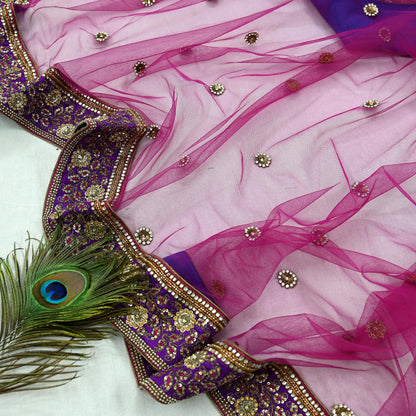 Indian Vintage Heavy Wedding Purple  Net/Mesh/ Velvet Hand Embroidered Dupatta Designer By Anamika Khanna Bridal Wear Dabka Veil Hijab