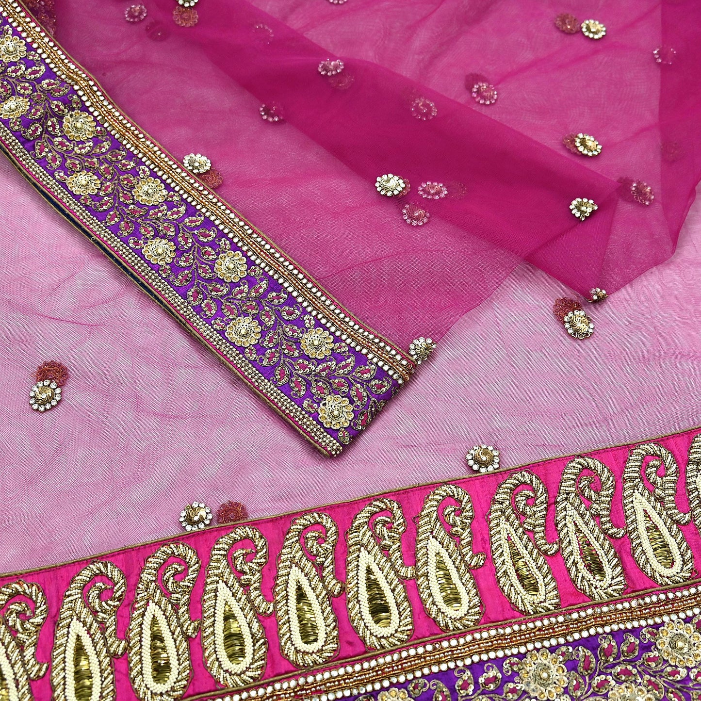 Indian Vintage Heavy Wedding Purple  Net/Mesh/ Velvet Hand Embroidered Dupatta Designer By Anamika Khanna Bridal Wear Dabka Veil Hijab