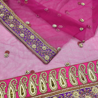 Indian Vintage Heavy Wedding Purple  Net/Mesh/ Velvet Hand Embroidered Dupatta Designer By Anamika Khanna Bridal Wear Dabka Veil Hijab