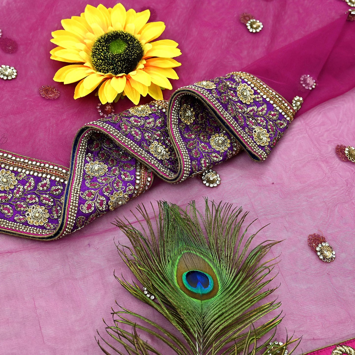 Indian Vintage Heavy Wedding Purple  Net/Mesh/ Velvet Hand Embroidered Dupatta Designer By Anamika Khanna Bridal Wear Dabka Veil Hijab