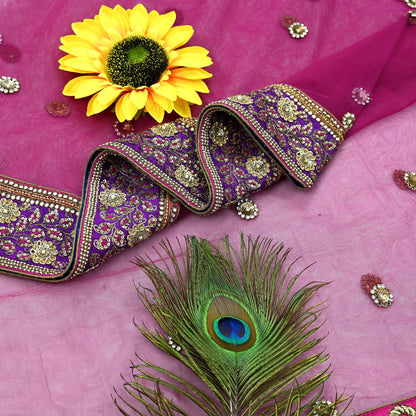 Indian Vintage Heavy Wedding Purple  Net/Mesh/ Velvet Hand Embroidered Dupatta Designer By Anamika Khanna Bridal Wear Dabka Veil Hijab