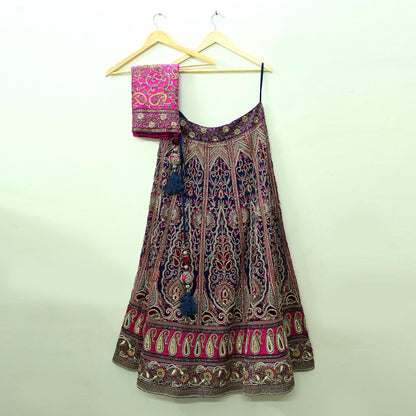 Indian Heavy Wedding Purple & Magenta Net/Mesh Hand Embroidered Fish Cut Lehenga 3pcs Set Designer By Manish Malhotra Party Wear