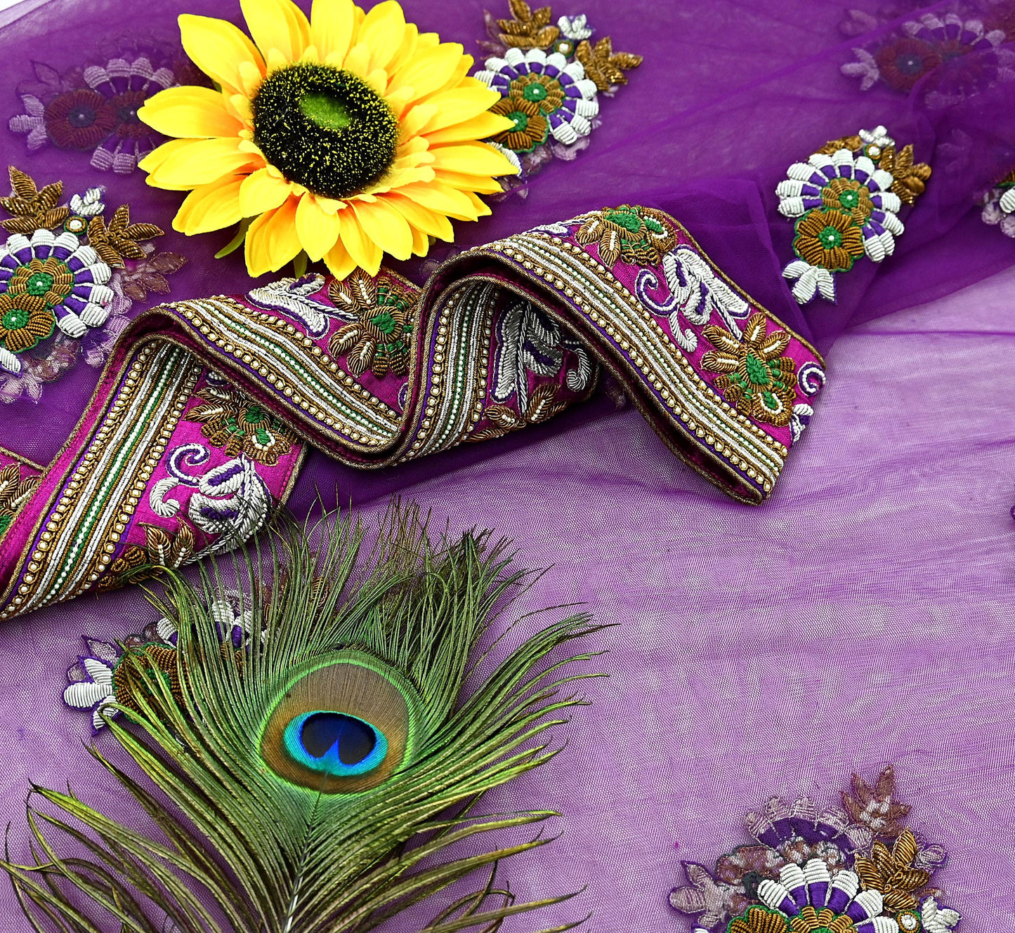 Indian Vintage Heavy Wedding Purple Net/Mesh/ Velvet Hand Embroidered Dupatta Designer By Manish Malhotra Bridal Wear Zardozi Veil Hijab