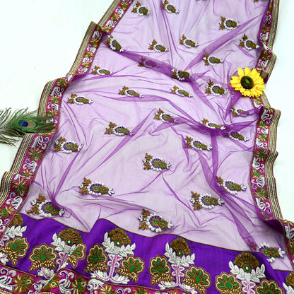 Indian Vintage Heavy Wedding Purple Net/Mesh/ Velvet Hand Embroidered Dupatta Designer By Manish Malhotra Bridal Wear Zardozi Veil Hijab
