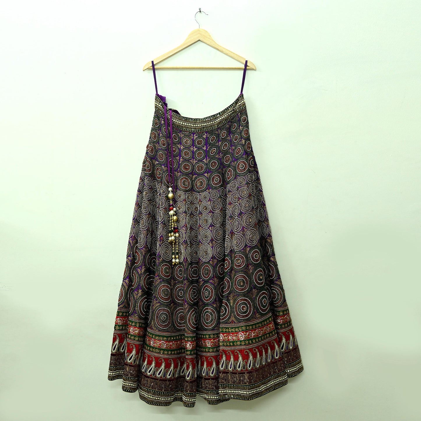 Indian New Heavy Purple & Red Colored Pure Chanderi Silk/Net Hand Embroidered Lehenga 3pcs Set By Designer Sabyasachi Bridal Wear